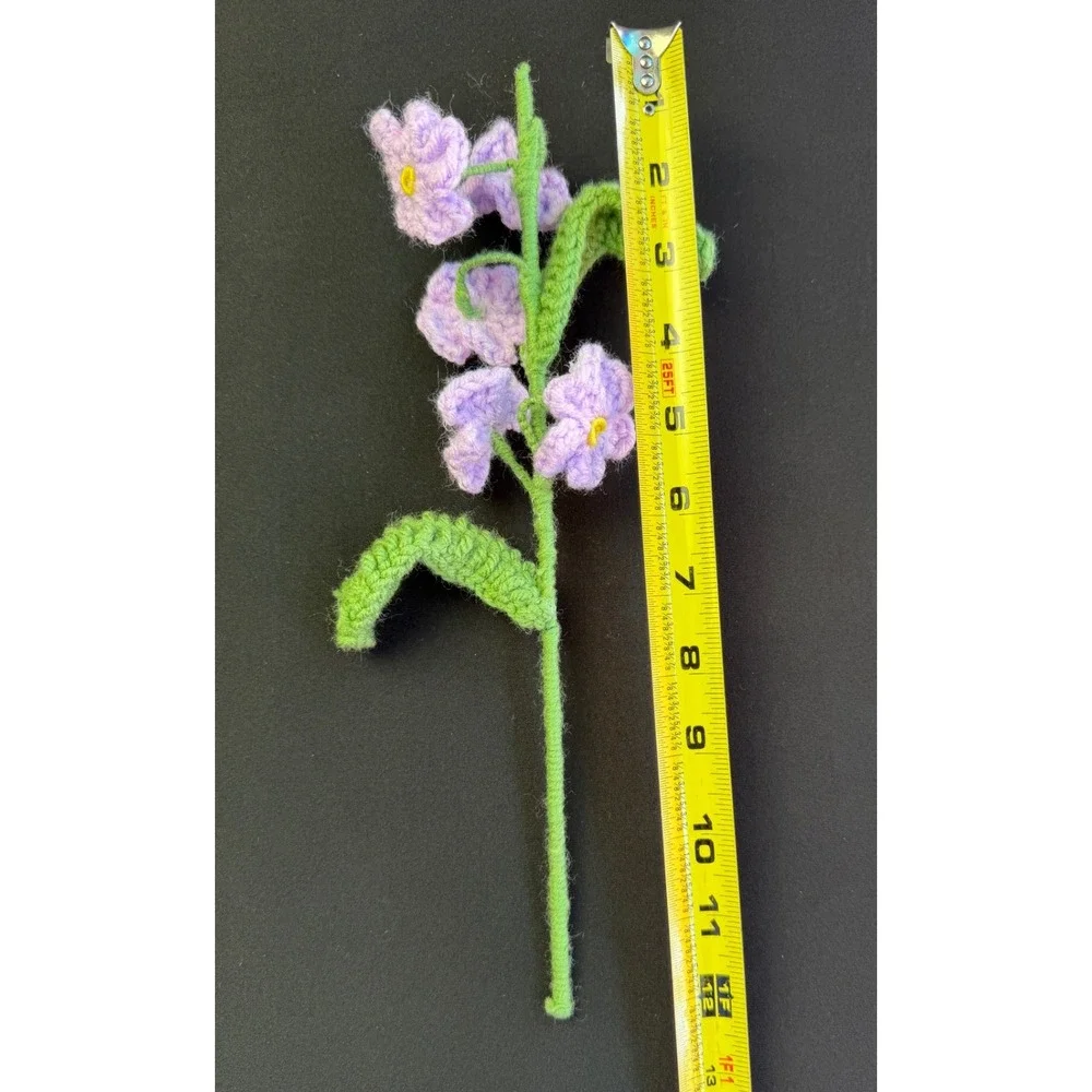 Handmade Crochet Flower Bouquet 5pc Pink Purple Roses Tulip Cottagecore Decor